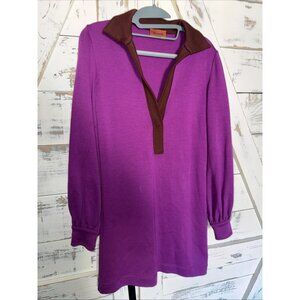 MISSONI Purple Brown V-neck Long Sleeve 100 Wool Tunic Colorblock Dress